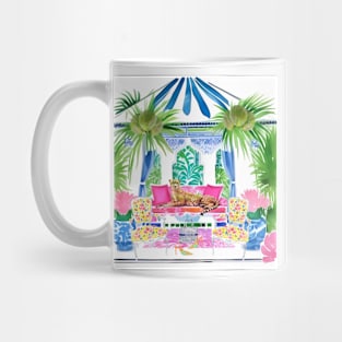 Preppy cheetah in stripy blue cabana Mug